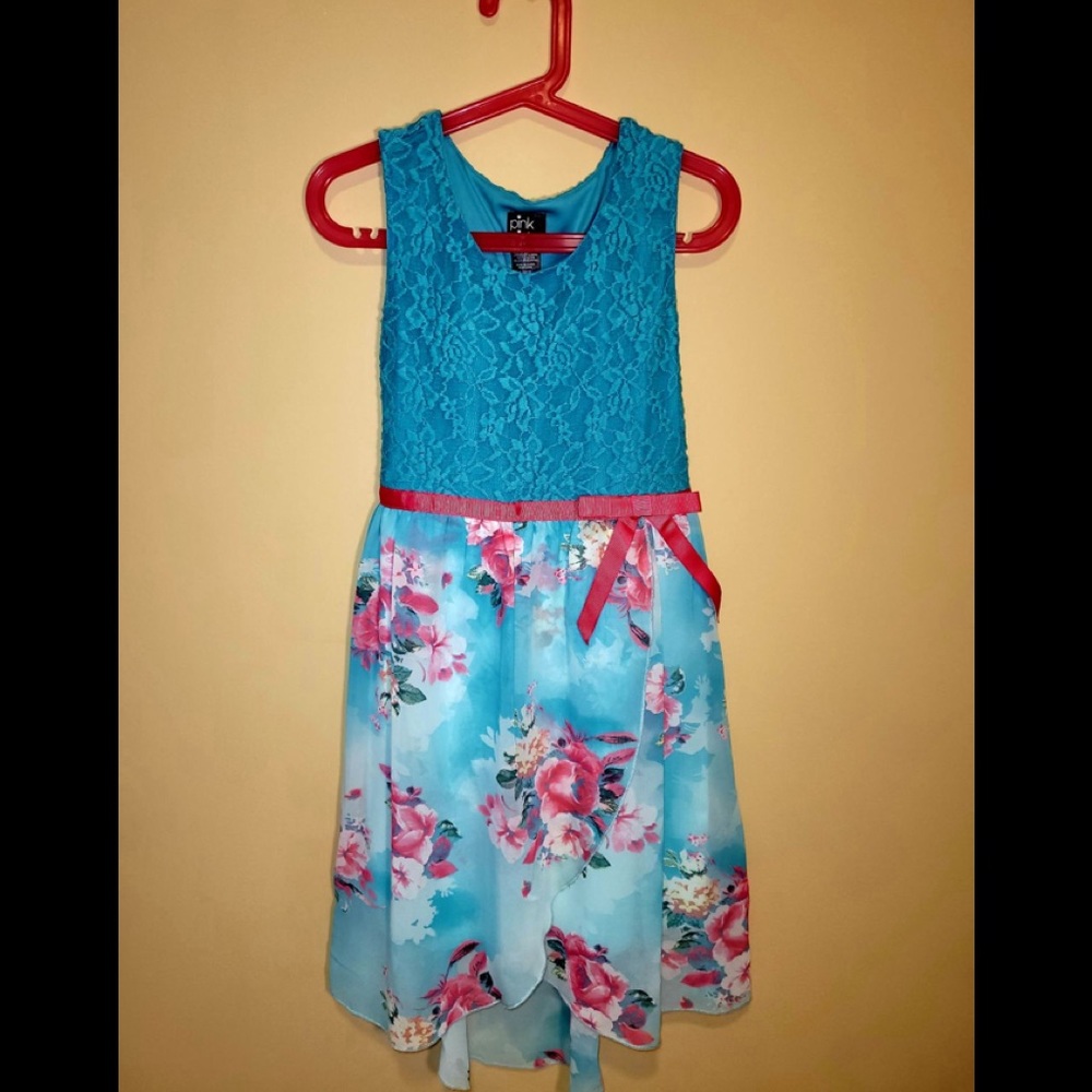 Pink & Violet Girls Size 10/12 Green Floral Dress